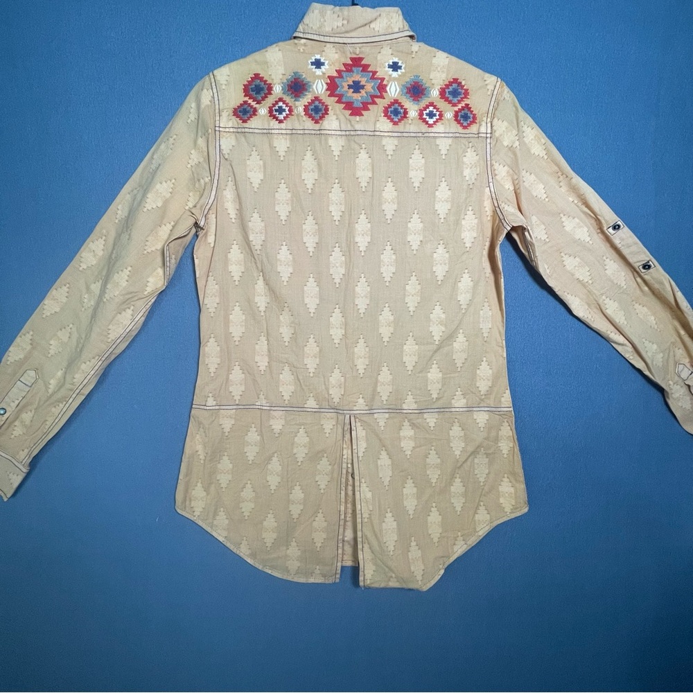 Ryan Michael Western Snap Shirt Mustard Aztec Embroidered Women S - Picture 7 of 11